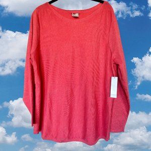 CHICO'S Size 2 Bateau Pullover Long Sleeve Sweater Pink Strawberry Blush Large